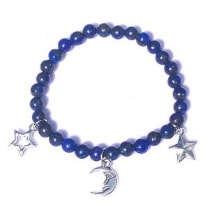 Blue Lapis Lazuli Silver Moon & Stars Bracelet